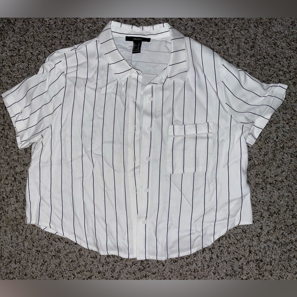 Striped forever 21 collared crop top